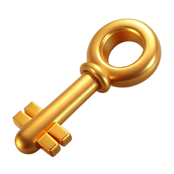 serene intense avant-garde Isolated cutout of a single, intricate, golden celestial key, photorealistic, ultra-detailed engravings, professional render with Transparent Background studio quality png