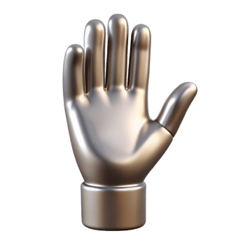 spectacular unforgettable A single, open hand reaching upwards, made of polished silver with Transparent Background png