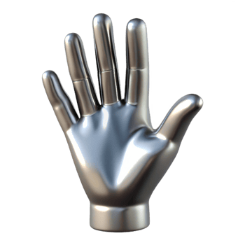 coveted geometric A single, open hand reaching upwards, made of polished silver with Transparent Background ultra HD png