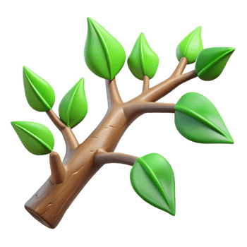beautiful creative Split Tree Branch Cutout with Green Leaves png