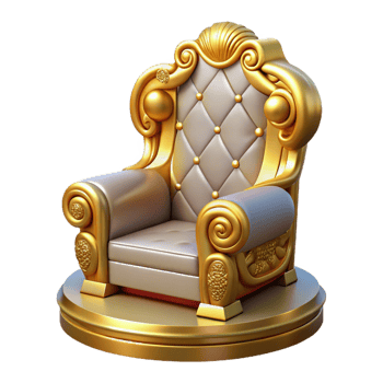 spectacular whimsical industrial Photorealistic isolated cutout of a single, ornate Throne of Zeus, golden and detailed, isolated cutout with Transparent Background refined png