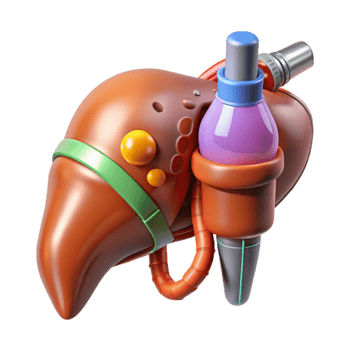 glorious bold avant-garde Hyper-specific, concept art style, isolated cutout of a biomechanical liver with integrated chemical processing unit with Transparent Background elite png