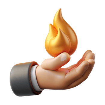 iconic minimalist Concept art style, isolated cutout of a single, stylized human hand holding a flickering flame with Transparent Background ultra HD png