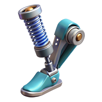 glorious coveted Professional render, ultra-detailed, photorealistic biomechanical leg with integrated spring system with Transparent Background png
