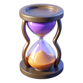 vibrant minimalist Hyper-specific professional render of an isolated, floating, hourglass filled with glowing sand Isolated cutout with Transparent Background crisp png