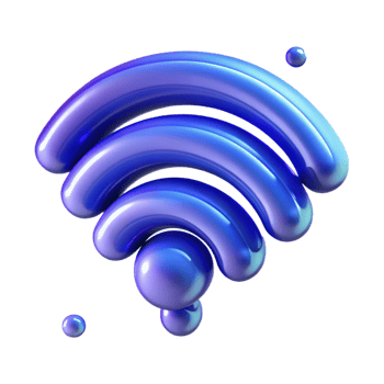notable futuristic A stylized, abstract WiFi symbol made of swirling particles with Transparent Background crisp png