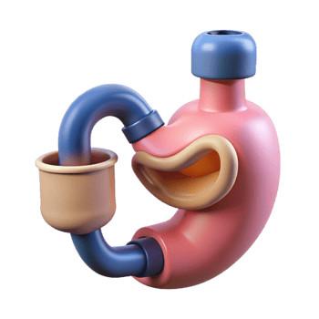 spectacular mid-century Hyper-specific, concept art style, isolated cutout of a biomechanical stomach with integrated digestive enzymes dispenser with Transparent Background 4K png