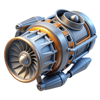 majestic timeless Isolated cutout of a single, intricate, futuristic spaceship engine, professional render, ultra-detailed components with Transparent Background png