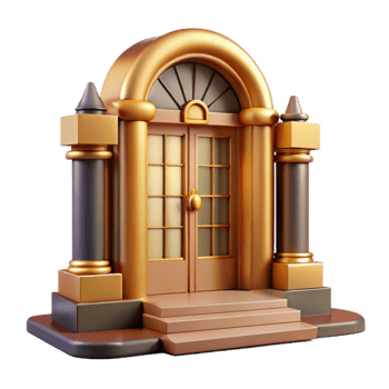 elegant whimsical nordic Art Deco building entrance door with Transparent Background elite png