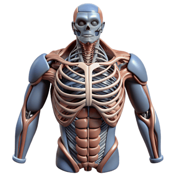 calm glorious Professional render, ultra-detailed, photorealistic biomechanical torso with exposed internal framework with Transparent Background studio quality png