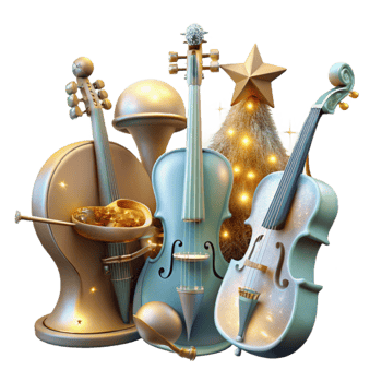 vibrant creative Starlight Quartet Transparent Background with Orchestral Instruments detailed png