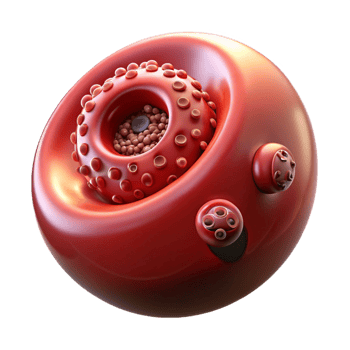 sumptuous coveted Photorealistic, ultra-detailed render of a single biomechanical blood cell with integrated micro-computer, isolated cutout with Transparent Background png