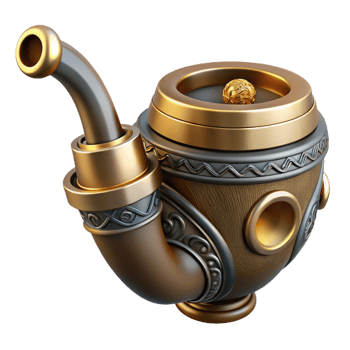 sumptuous passionate organic Steampunk pipe with a brass bowl and intricate carvings with Transparent Background ultra HD png