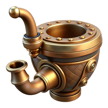 iconic industrial Steampunk pipe with a brass bowl and intricate carvings with Transparent Background studio quality png