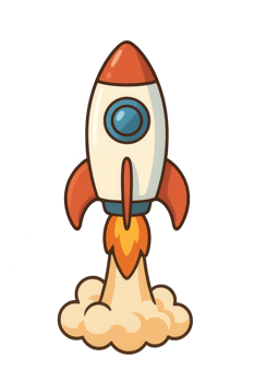 Cartoon rocket launching on transparent background png