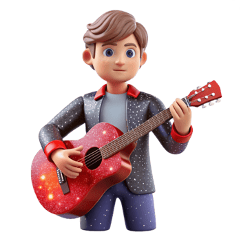 elegant modern Starry Guitarist Isolated with Red Nebula Background original png