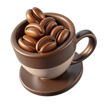 impressive classic A single, stylized coffee cup icon made of swirling coffee beans with Transparent Background ultra HD png