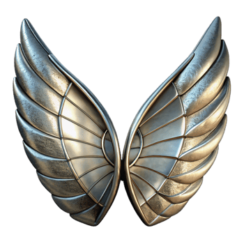 dramatic abstract Steel and Wire Wings Dynamic Pose Transparent Background high quality png