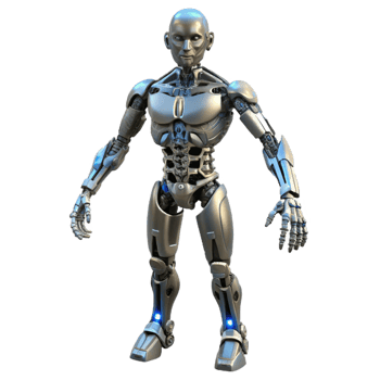 mesmerizing memorable Professional render, ultra-detailed, photorealistic biomechanical full body exoskeleton with articulated limbs with Transparent Background png