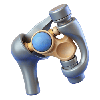 iconic rustic Isolated cutout, concept art style, hyper-specific depiction of a biomechanical hip joint with ball-and-socket mechanism with Transparent Background ultra HD png