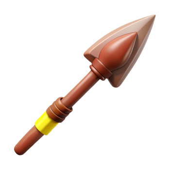serene elegant Professional render, hyper-specific, isolated cutout of a tribal warrior's hand-carved wooden spear with Transparent Background museum quality png