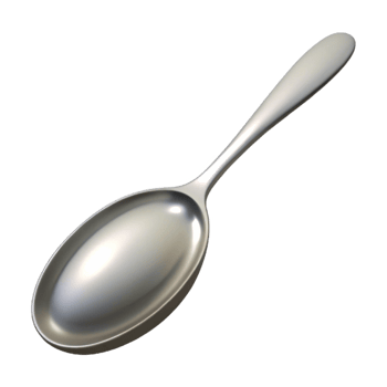 serene industrial Hyper-specific, photorealistic isolated cutout of a single polished silver spoon with Transparent Background gallery standard png