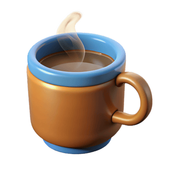 radiant iconic Coffee mug with steam with Transparent Background png