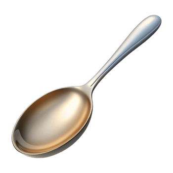 hypnotic signature Hyper-specific, photorealistic isolated cutout of a single polished silver spoon with Transparent Background png