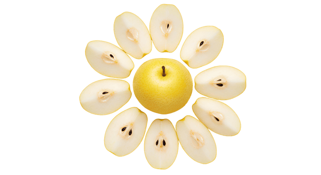 Whole and sliced Asian pear perfect for organic produce, recipes, and clean eating concepts png