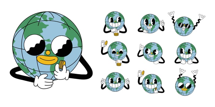 Playful Cartoon Earth Character Illustrations vector
