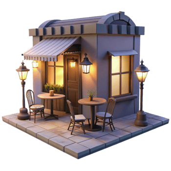 vibrant creative Street Cafe at Twilight Isolated with Romantic Lighting genuine png