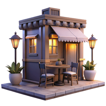 extraordinary vintage Street Cafe at Twilight Isolated with Romantic Lighting genuine png
