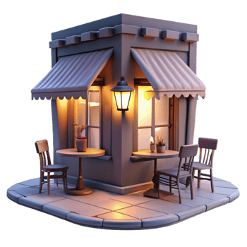 elegant traditional Street Cafe at Twilight Isolated with Romantic Lighting high quality png