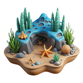 dramatic vintage Stylized Deep Sea Landscape Cutout Transparent Background exclusive png