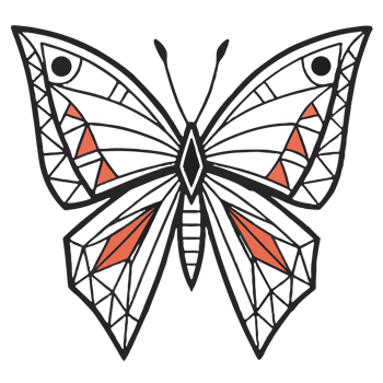 Stylized Butterfly Illustration With Geometric Patterns And Bold Color Accents On transparent background. png