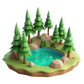 dramatic creative Summer Lake Scene with Green Trees Cutout authentic png