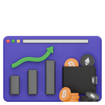 3D Cryptocurrency Wallet Overview Icon with Coins and Price Graph png
