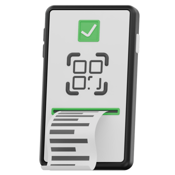 3D Digital Receipt Icon with Barcode and Checkmark for Mobile Payment png