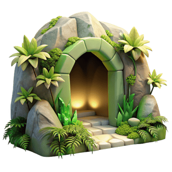 impressive artistic Sunlit Grotto Opening Cutout with Lush Greenery original png