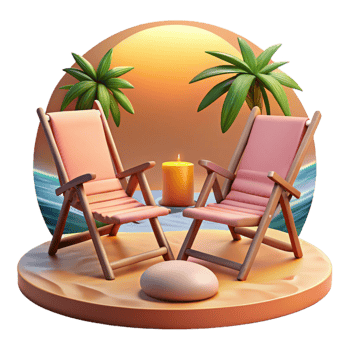 serene classic Sunset Beach Chairs Isolated Ocean View original png