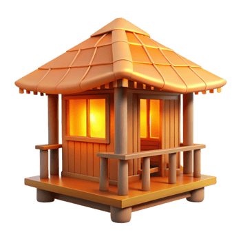 dramatic artistic Sunset Beach Hut Silhouette Isolated with Warm Orange Glow authentic png