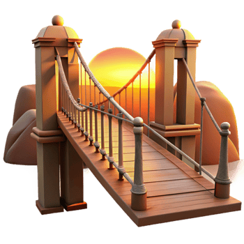 beautiful creative Suspension Bridge at Sunset Warm Tones Isolated high quality png