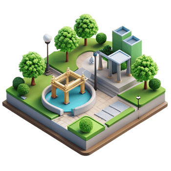 vibrant vintage Sustainable City Park Isometric View Cutout professional png