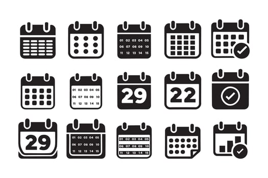 Calendar collection set, illustrations for schedule reminders, daily pads, monthly grids, special days silhouette Design vector