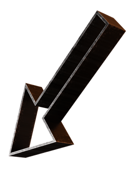 Black metallic arrow rendered in 3D, isolated on a transparent background. png