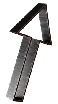 Black metallic arrow rendered in 3D, isolated on transparent background. png