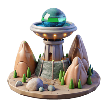 dramatic abstract Terraform Tower and Alien Plants Isolated authentic png