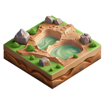 vibrant creative Terra Verde Terrain Isometric View Transparent Background exclusive png