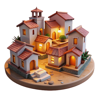 vibrant creative Tranquil Vespera Village Isolated Twilight Hues original png