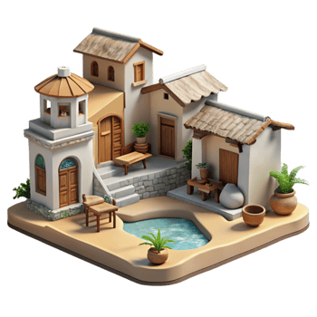 impressive contemporary Tranquil Vespera Village Scene Transparent Background detailed png
